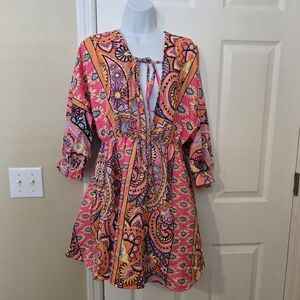 Source Unknown Pink and Orange Mini Dress